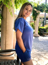 Load image into Gallery viewer, Boat Neck Tee Shorts Set - Blue
