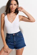 Load image into Gallery viewer, Button Ribbed Tank Bodysuit - White