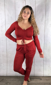 Scrunch Top Jogger Set - Burnt Orange