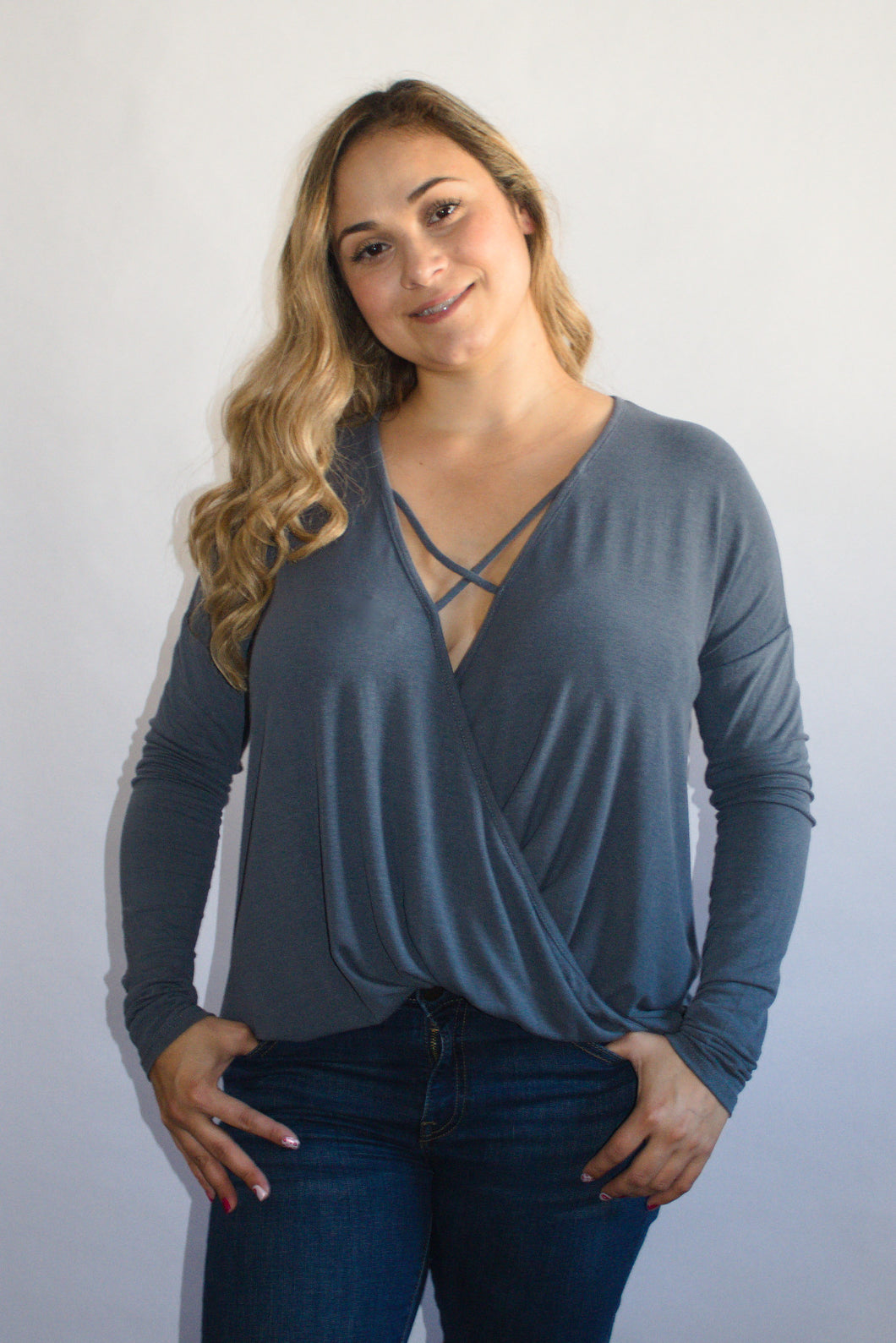 Cross Front Top - Gray