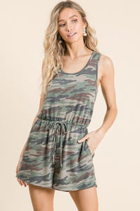 Camo Tank Romper with Pockets