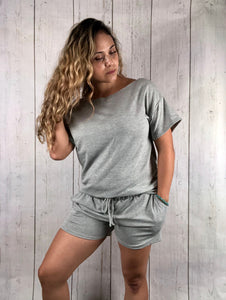 Boat Neck Tee Shorts Set - Gray