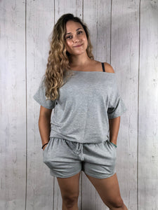 Boat Neck Tee Shorts Set - Gray