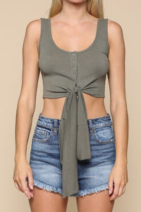 Wrap Me Up Ribbed Button Tank