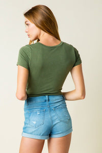 Knot-Tee Crop Top - Olive