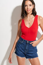 Load image into Gallery viewer, Button Ribbed Tank Bodysuit - Red
