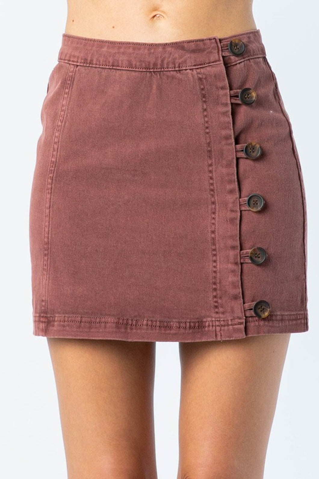 By My Side Button Down Mini Skirt - Burgundy