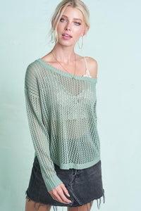 Open Knit Cross Back Sweater - Sage