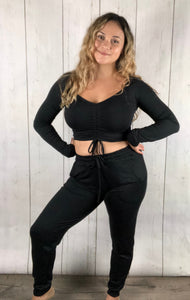 Scrunch Top Jogger Set - Black