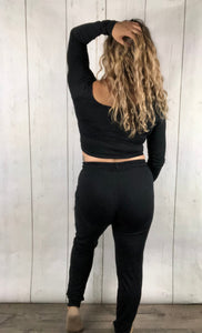 Scrunch Top Jogger Set - Black