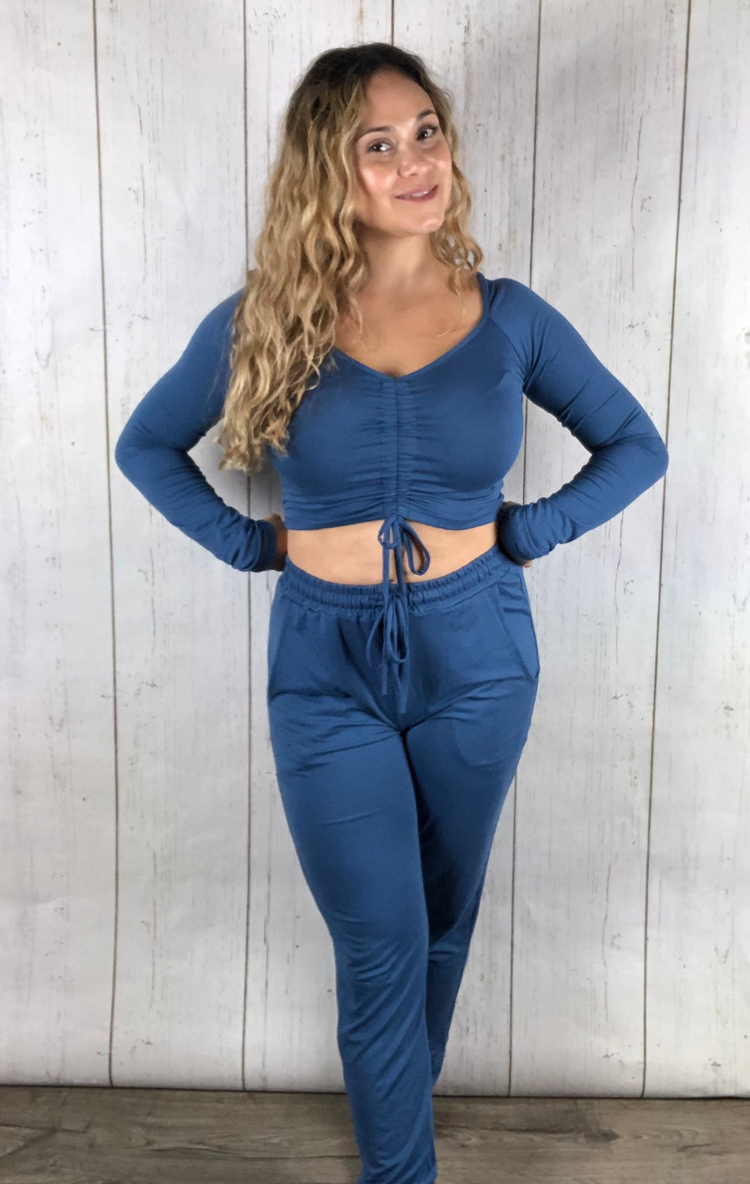 Scrunch Top Jogger Set - Blue