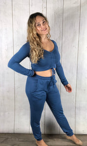 Scrunch Top Jogger Set - Blue