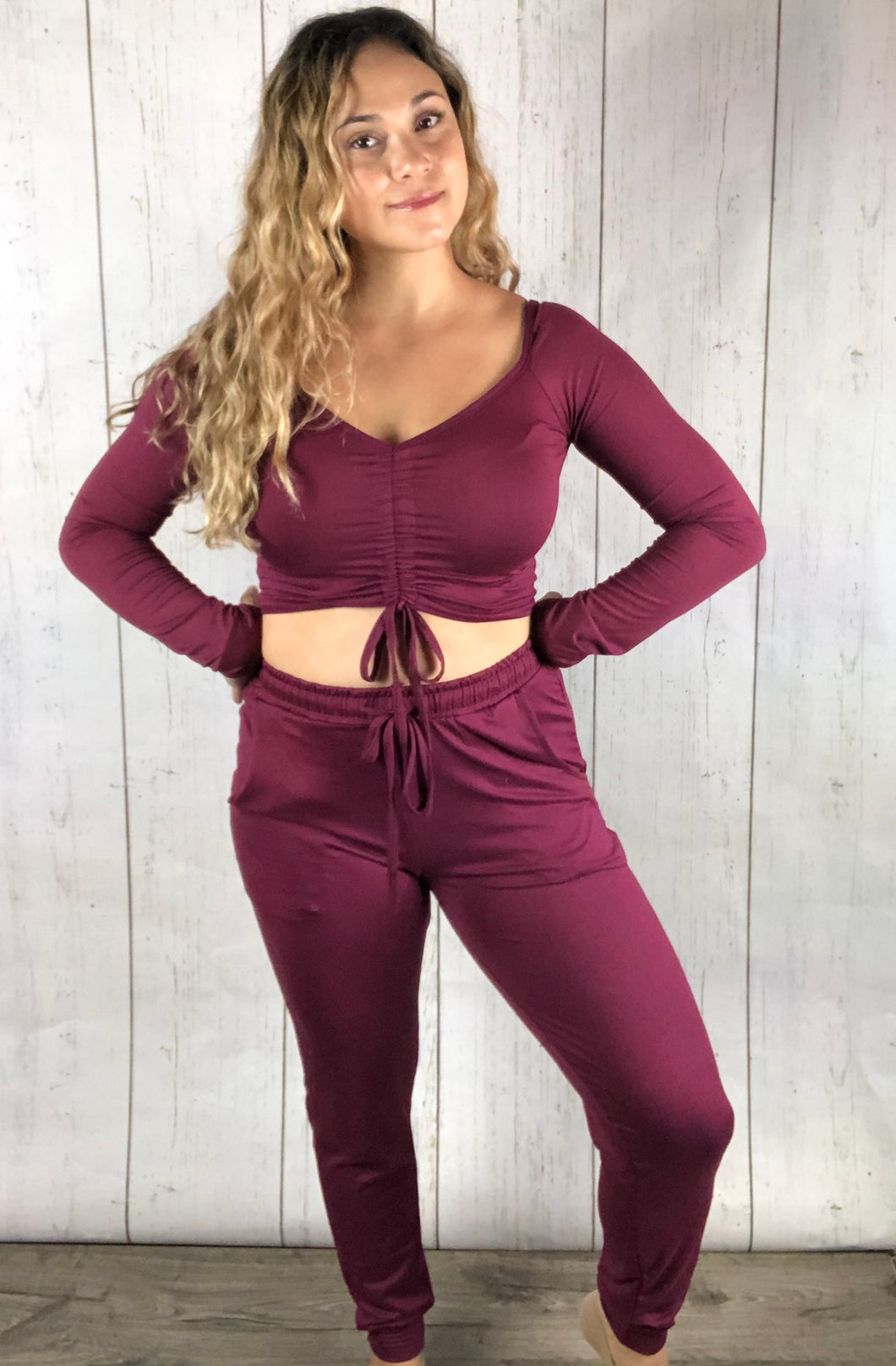 Scrunch Top Jogger Set - Burgundy