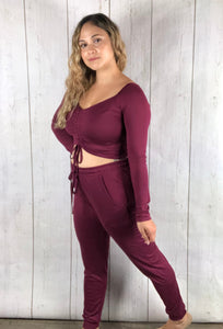 Scrunch Top Jogger Set - Burgundy