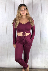 Scrunch Top Jogger Set - Burgundy