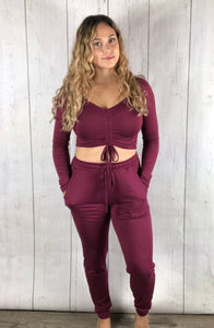 Scrunch Top Jogger Set - Burgundy