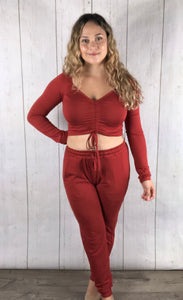 Scrunch Top Jogger Set - Burnt Orange