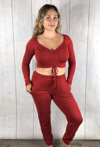 Scrunch Top Jogger Set - Burnt Orange