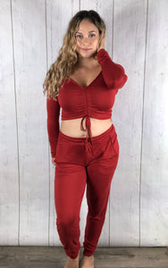 Scrunch Top Jogger Set - Burnt Orange