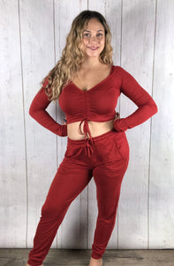 Scrunch Top Jogger Set - Burnt Orange