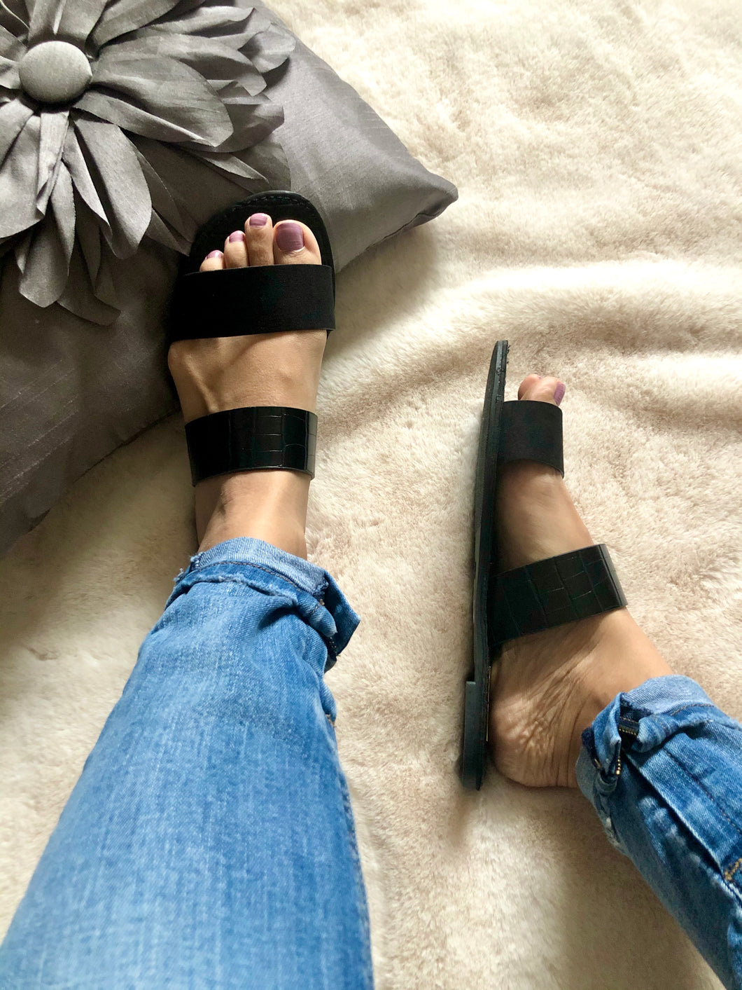 On The Go Two Strap Sandals - Black