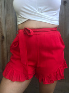 Lovely Day Ruffle Shorts - Red