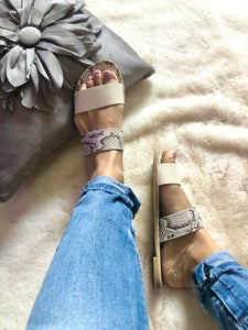 On The Go Two Strap Sandals - Snake Skin