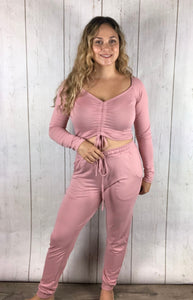 Scrunch Top Jogger Set - Mauve