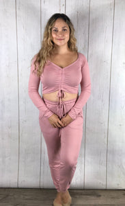 Scrunch Top Jogger Set - Mauve