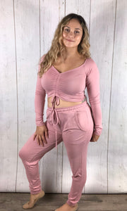 Scrunch Top Jogger Set - Mauve